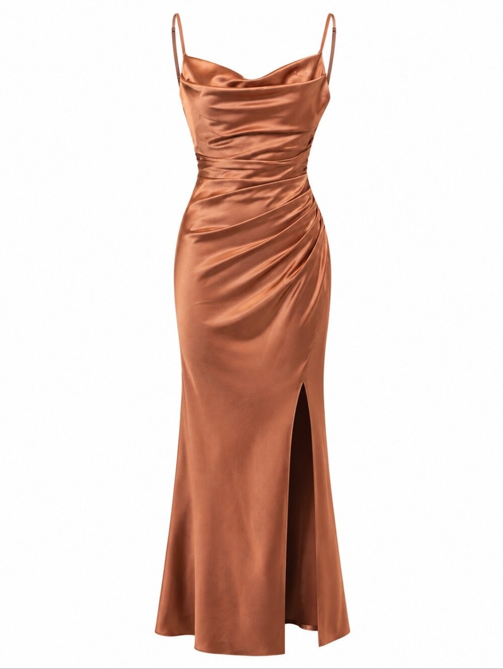 BIRDY GREY | Lydia Rust Copper Satin Cowl Neck Bridesmaid Maxi Dress | L - Picture 1 of 16